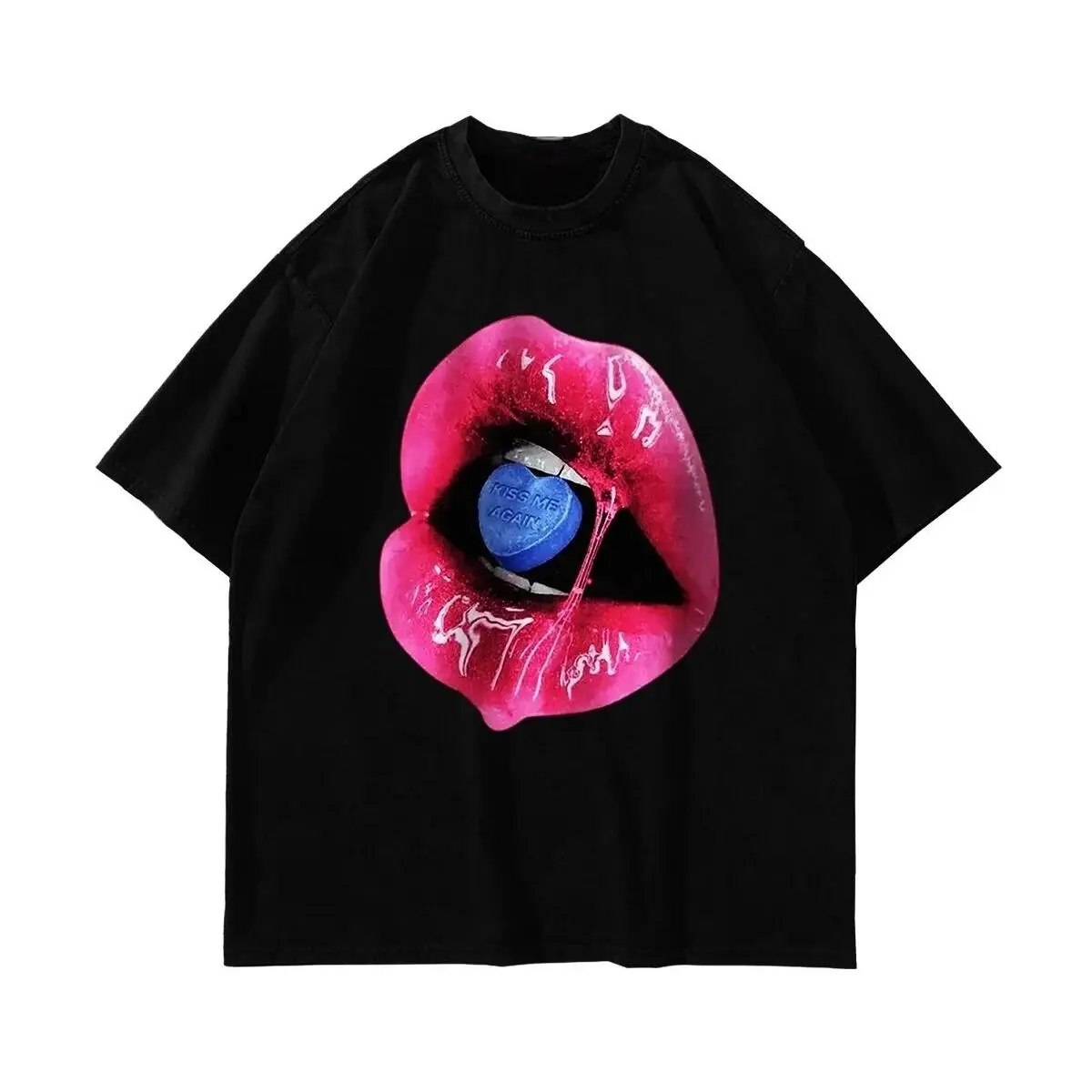 Kiss Me Again Lips Heart Candy Graphic unisex short sleeve, 100% pure cotton short sleeve vintage graphic tees, versatile dating airport party wear, popular romantic holiday gift tee for couples