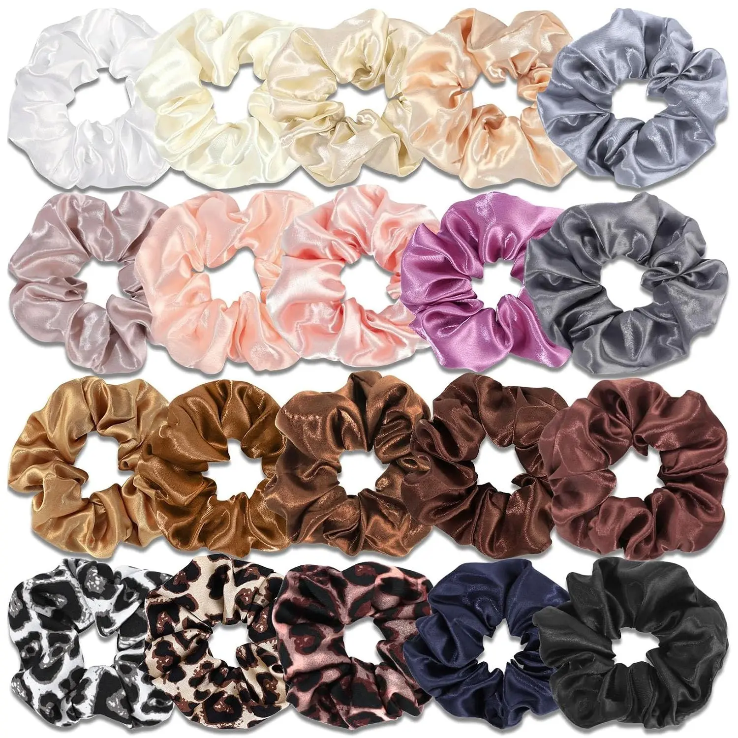 Satin Scrunchies for Women,Silk Hair Ties Fashion Soft Ties and Bands,Elastic Ponytail Holders No  Hair Accessories Thick Hair Styling - 20 count Dark Color