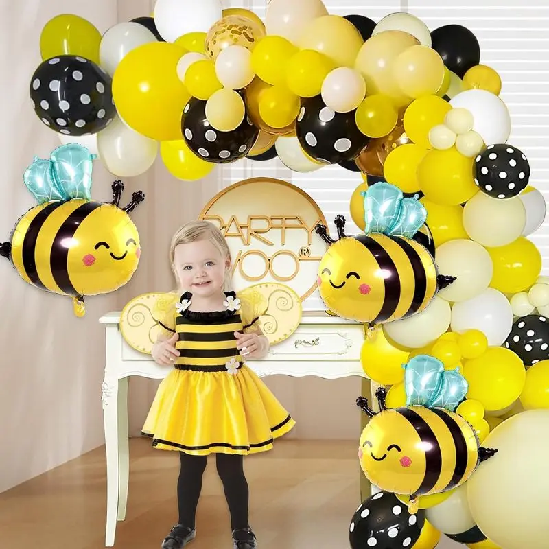 110 Pcs Bee Themed Balloon Garland Kit, Mama To Bee Yellow Black Polka Dot & Gold Confetti Balloons Set, Decorations for Bee Baby Shower Gender Reveal Party Backdrop