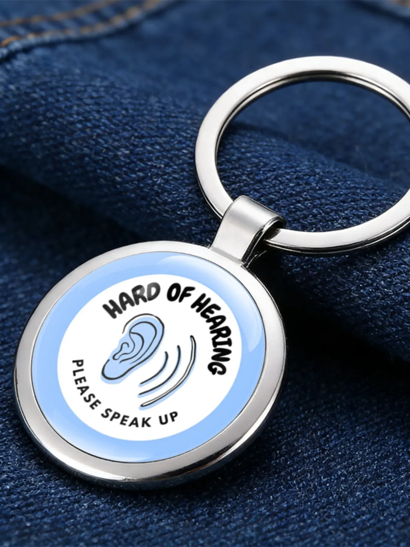 Light Blue Ear Wave Keychain, Hearing Impairment Awareness Pendant, Simple Artistic Design, Accessory for Car Backpack Keys