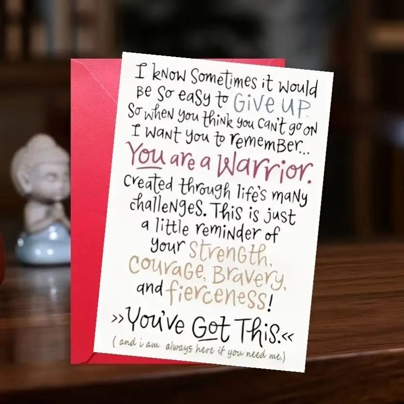 Heartfelt Supportive Greeting Card, 'you Are a Warrior' Inspirational Message, Handwritten Style, Encouragement Card for Strength