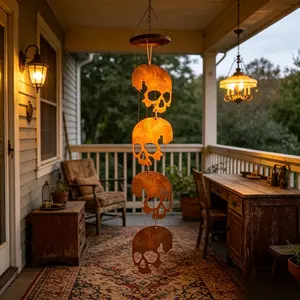 Trending Rusted Metal Skull Hanging Decor 4-Pack, Dark Aesthetic Premium Rusty Iron Skeleton Wind Spinner, Game-Changer Avant-Garde Garden Art, Lifesaver Display Accent Pieces for Tattoo Shops