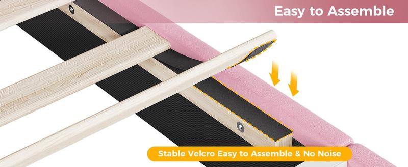 Sikaic Twin Size Princess Velvet Upholstered LED Bed Frame Pink Headboard & Storage Charging Station with RGB Lighting & 2 Outlets for Kids