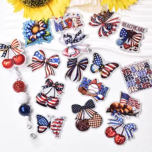 Mix Different Styles 20pcs Patriotic Glitter Acrylic Red White And Blue Star Elements Flatback, 4Th of July Independence Day for Crafts, Badge Reels, Hair Additions