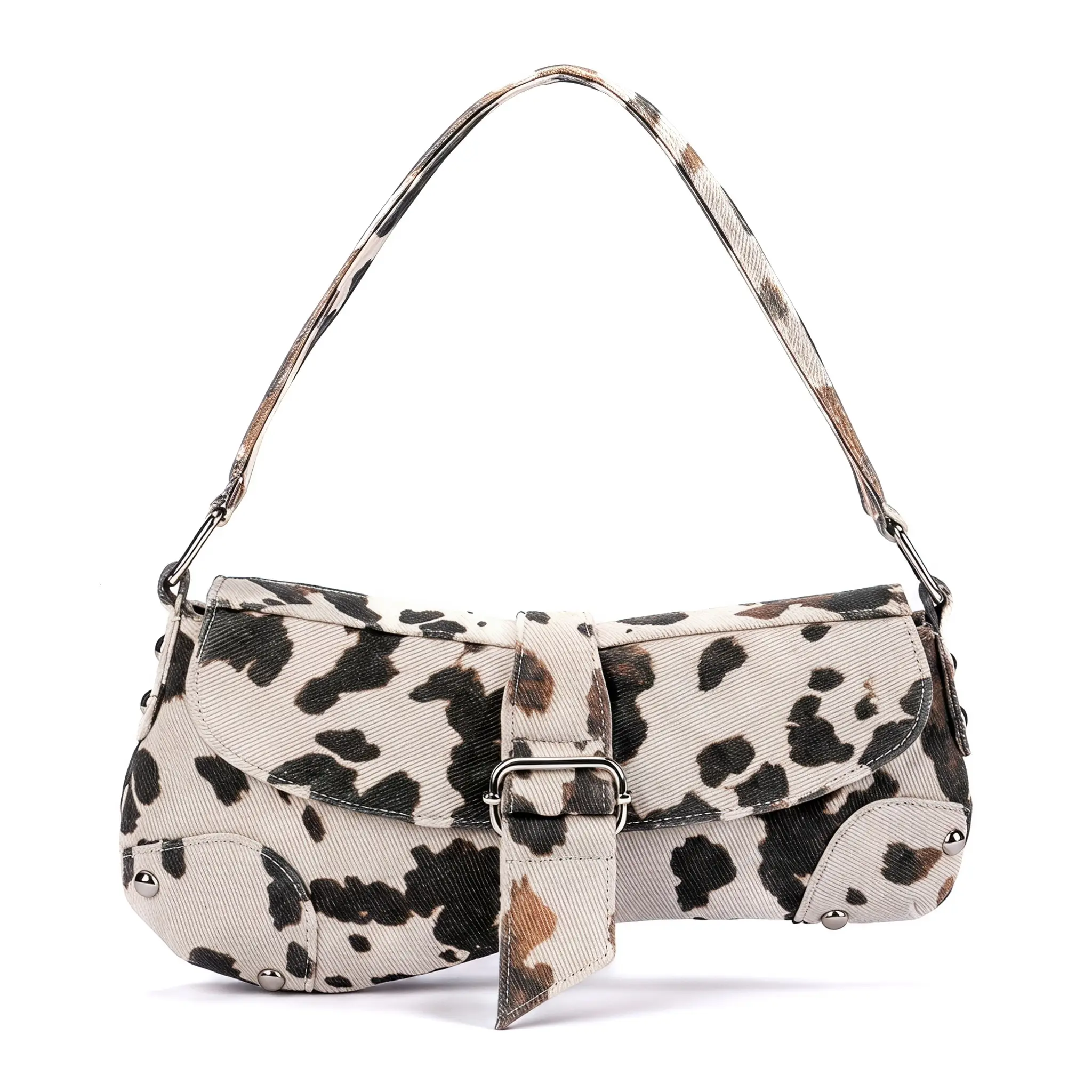 Cow Print Shoulder  for Women Small Canvas Crossbody Purse Trendy Street Style Flap Closure Daily Wear Asymmetric Underarm  Leopard Accent Fall 2026