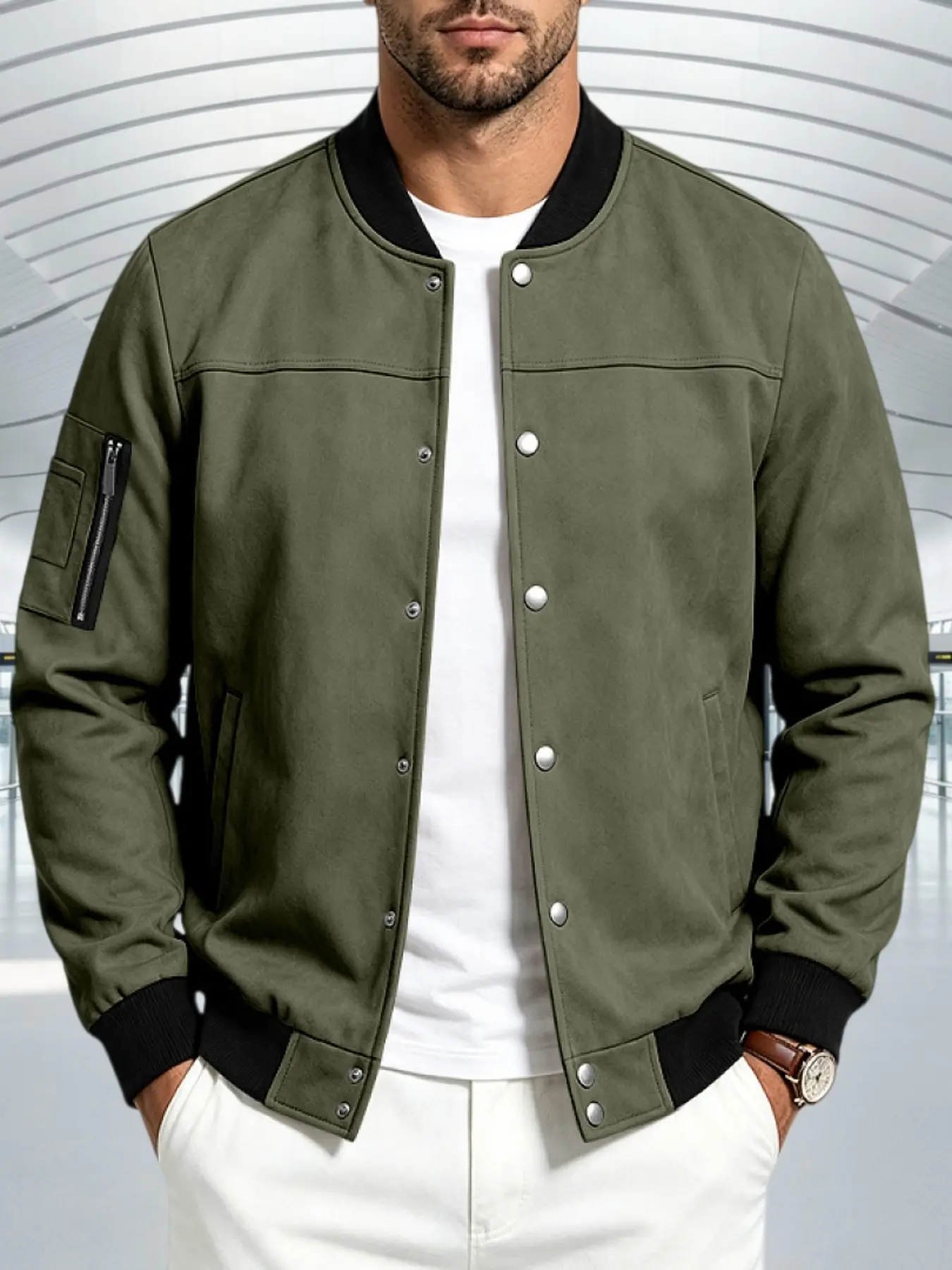 Men's Vintage Loose Fit Casual Jacket, Simple Commuter Stand Collar Long Sleeve Coat, Spring and Fall Outerwear for Men