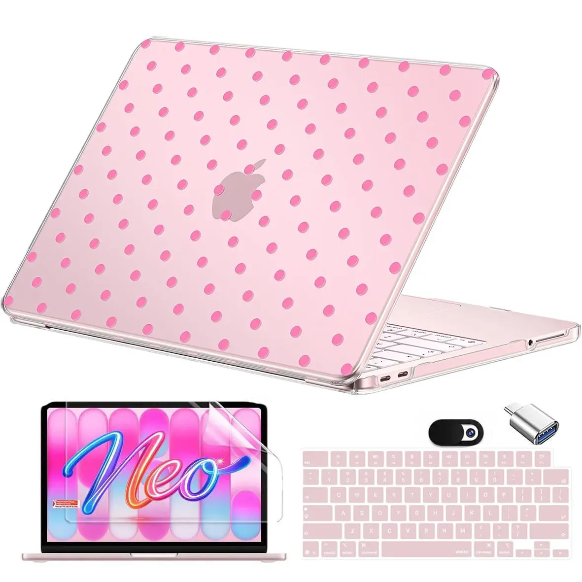 Nexabridge Macbook Neo Case 13 Inch 2026, A3404 A18 Pro Chip, Cute Blush Polka Dot, 5-In-1 Kit, Snap-On, Precision Fit, School, Work, Travel