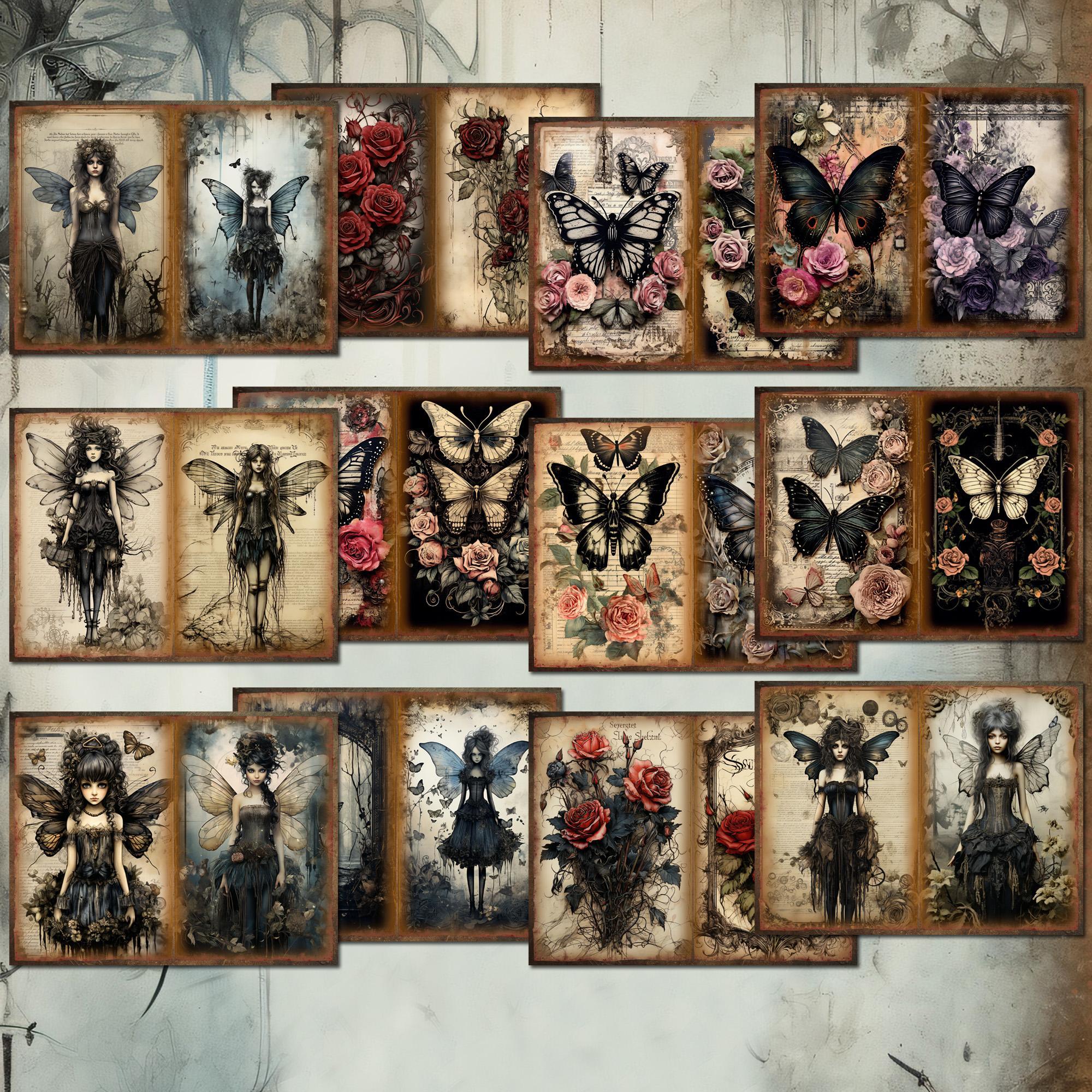 Gothic Butterfly Fairy Pattern Papers & Stickers Set, Sticker Packs, 58pcs/set Including 12pcs Scrapbook Paper & 46pcs Sticker, Perfect for Mini Gift Packaging, Bullet Journaling, Arts Crafts, Scrapbooking Supplies