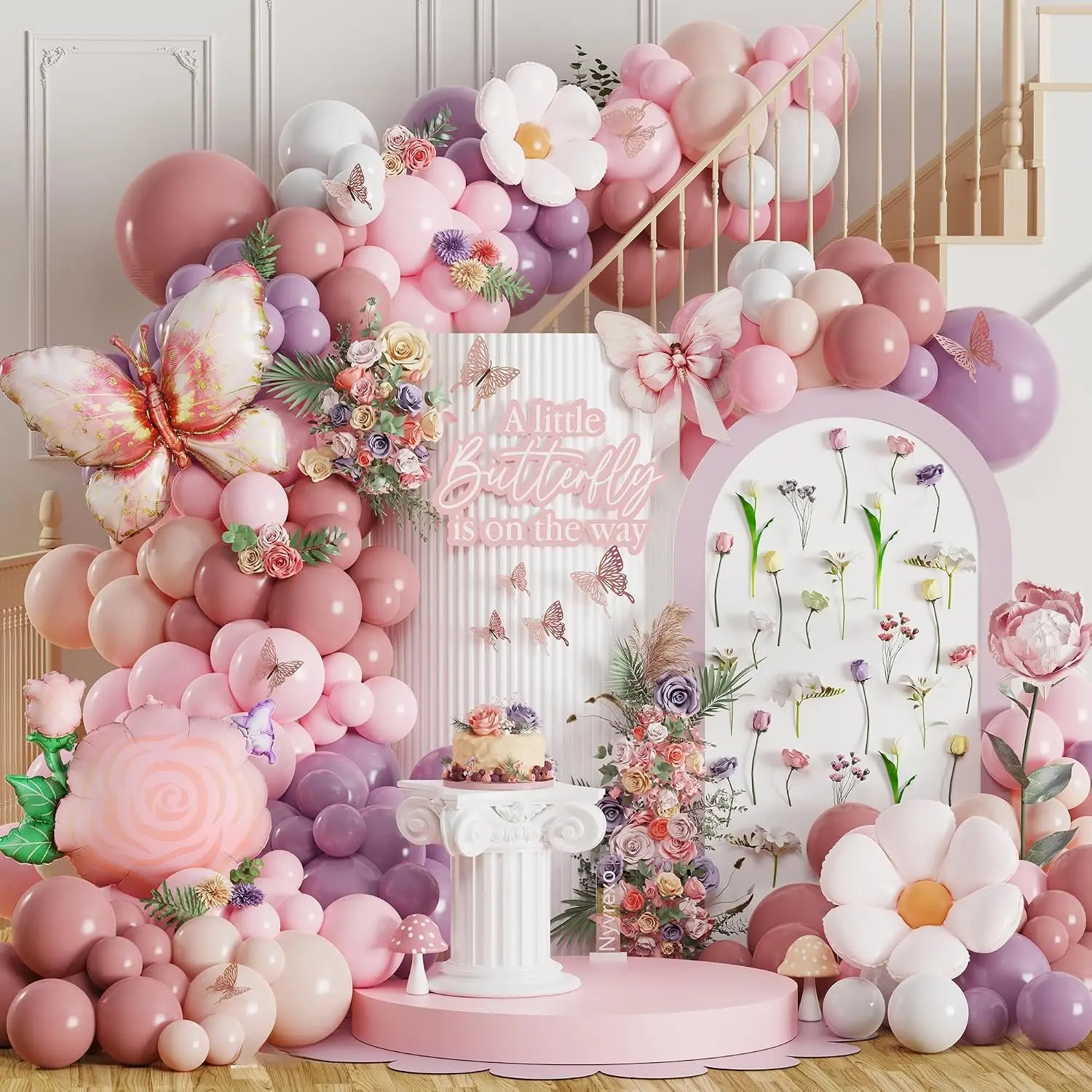 Spring Butterfly Birthday Party Decorations, 154 count Daisy Flower   Balloons Arch Garland Kit with Butterfly Foil Balloons for  Shower Garden  Party Wedding Supplies