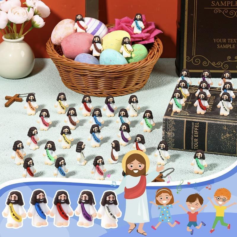【God be with you】Mini Jesus Figures 50/100 pcs Original Design Little Jesus Figures with Jesus Love You Slogan Christian Baptism Gifts Christmas Easter Home Decoration Religious Ornaments