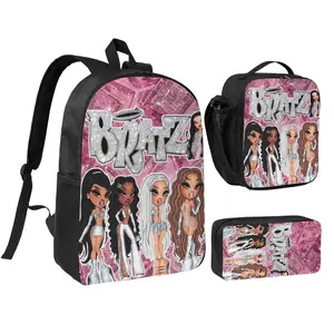 Anime Bratz4 backpack with lunch bag pencil box for Teen Girls Boys, 3pcs kids school bag with adjustable straps, office travel bag Bookbag lunchbox
