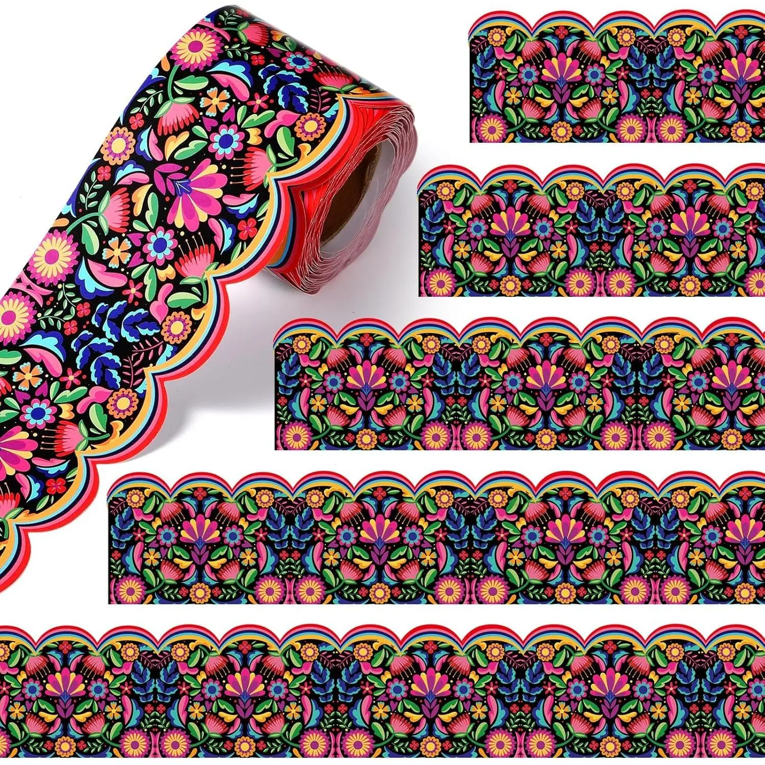 32.8 ft Mexican Bulletin Board Borders Spanish Bulletin Border Office Scalloped Trim for School Fiesta National Hispanic Heritage Month Party Decoration
