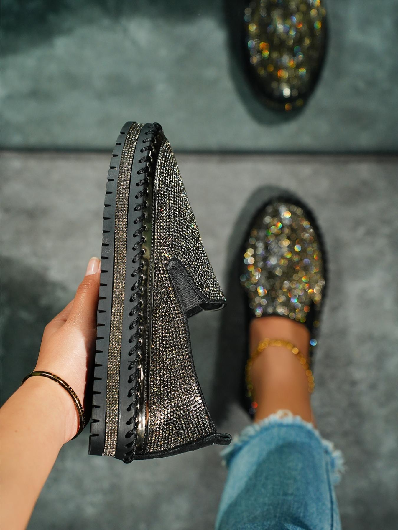 Women's Fashionable Rhinestone Decorated Slip on Flats,  Women Shoes, Lightweight Breathable Comfortable Flat Shoes, Casual Versatile Shoes for Daily Wear, Walking Shoes for Girl Footwear, Flat Shoes for Women