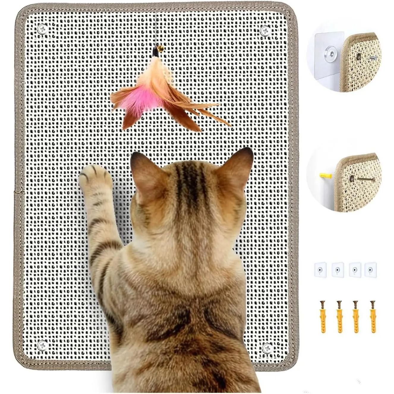 Cat Nail File Scratcher & Scratching Pad – Natural Sisal Scratch Mat with 80-Grit Aluminum Oxide, Wall/Floor Cat Scratcher that Files Nails for Easy Nail Trimming (13.38×16.53)