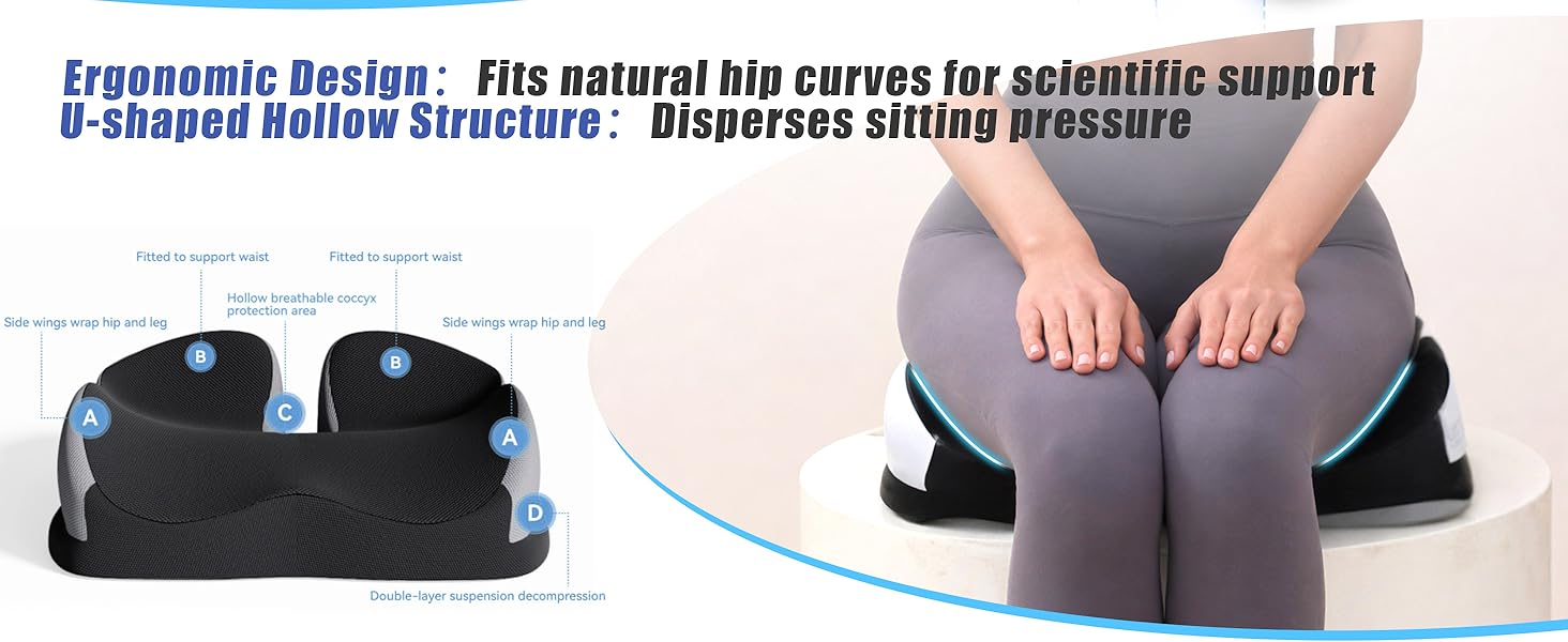 Seat for Office Chairs Wheelchair Cushion for Long Sitting Back Pain,Seat Car Computer Desk Chair Cushion,Coccyx Cushion for Tailbone Pain Relief Cushion Office Chair Black
