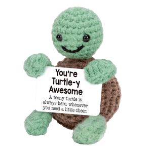cute crochet turtle design card plush toys, 1 set mini funny positive turtle gift, croccheted stuffed animal, handmade crochet animal, emotional motivational support turtle decor plush toys, anxiety relief products, stuffed animal, soft cuddly gift