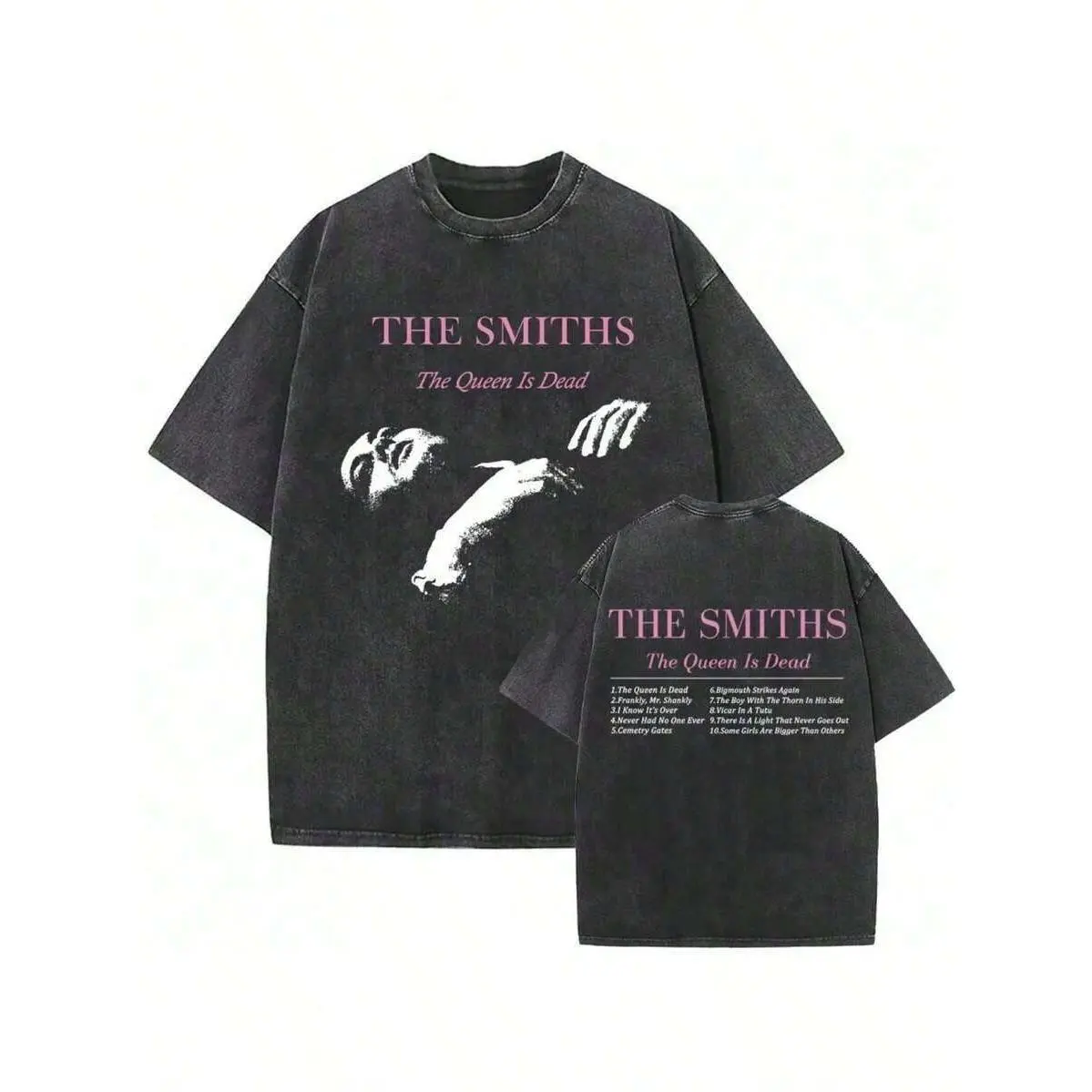 Men's Oversized Unisex Seamless Cotton T-Shirt - Smiths Gothic Rock Band Apparel, Vintage Washed Black Clothes With Morrissey Lyrics And Art, Lightweight, Printed