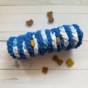 Blue Fabric Snuffle Log Dog Toy - 10" Long, 3" Wide, Treat-Hiding Slow Feeder for Calming Anxiety