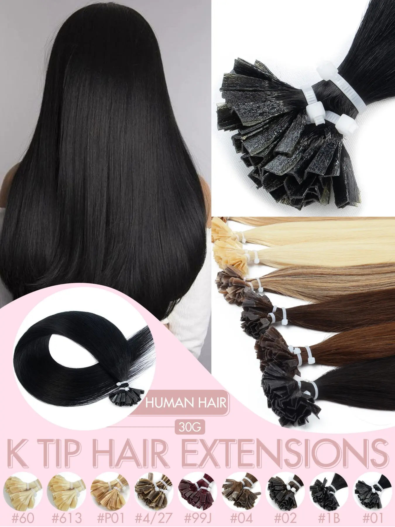 Women's Pre-Bonded K-Tip Hair Extensions, Remy Human Hair, Straight U Tip Suitable for All People Hot Fusion High Quality Nail Tips Hair Extensions Highlights Wear And Go Glueless For Holiday Festival Essentials School Supplies Bride Festival Gift