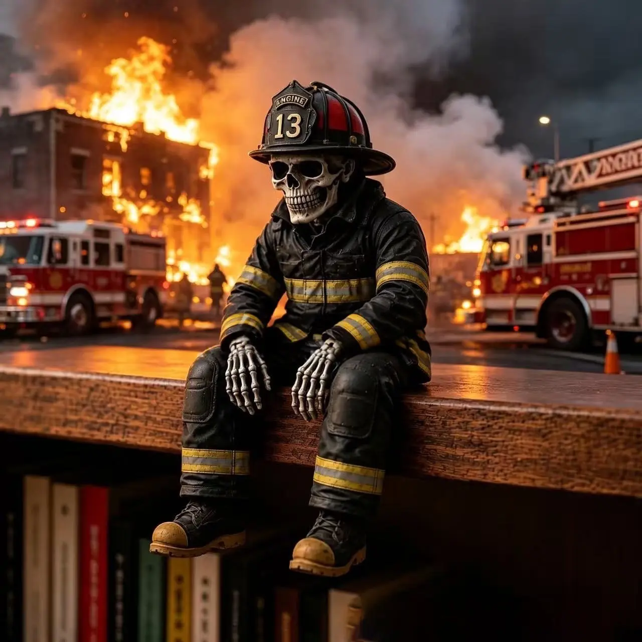 Halloween Firefighter Skull Decoration Resin Ornament, Creative Desk Decor, Unique Halloween Gift, Durable Resin Material