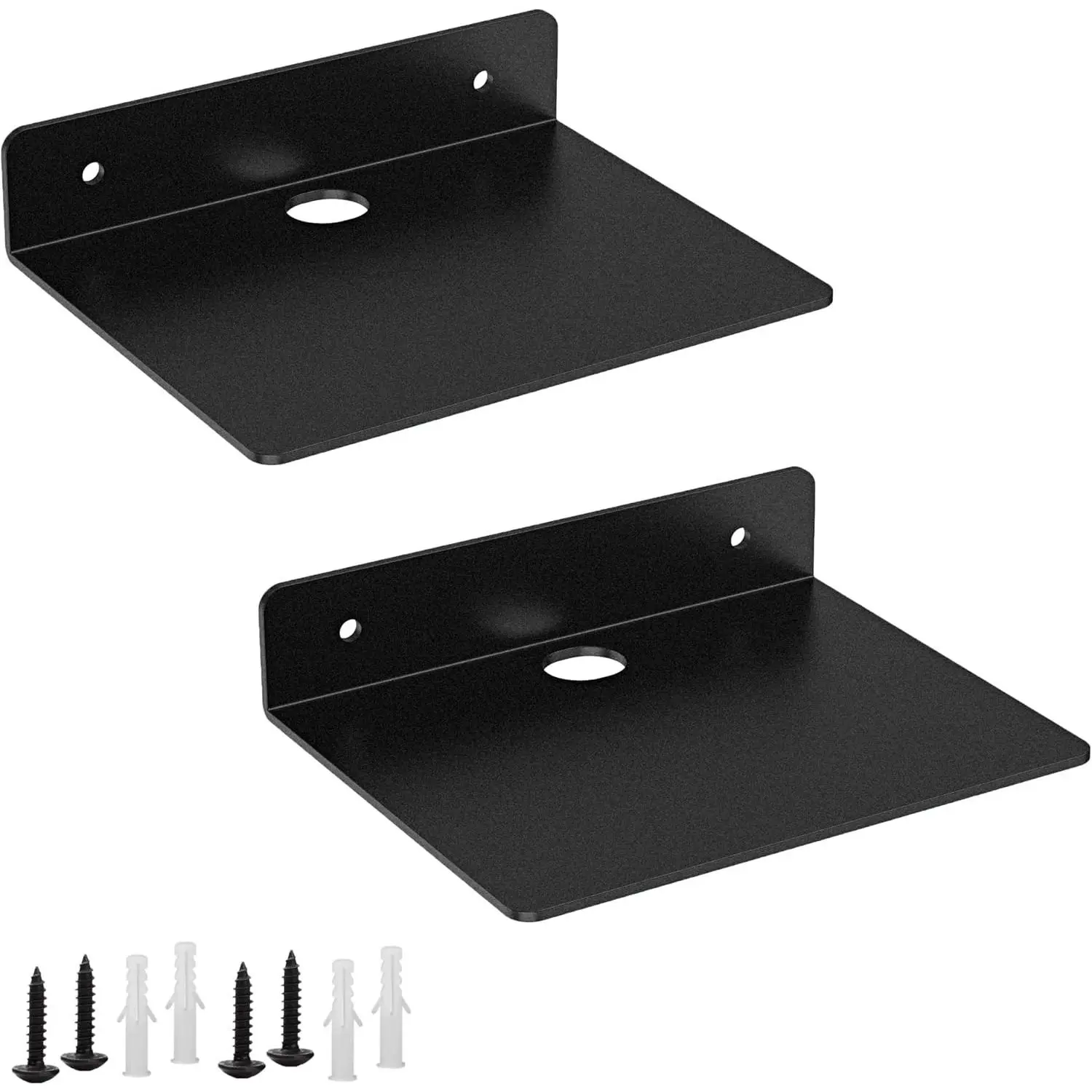 2pcs 5-Inch Black Steel-Aluminium Metal Wall Floating Shelves - Decor for Kitchen,Cameras,Small Speakers,1/1 SL/Spot Wall Mount Compatible,Ideal Gift