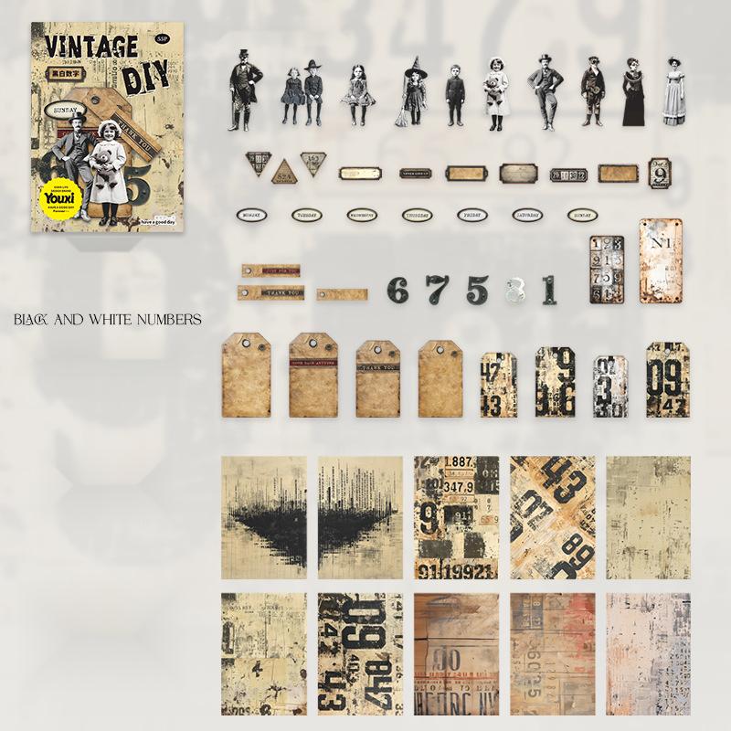 220 sheets/set, retro material pack, character theme, hard cardboard and light paper materials, creative DIY materials, handbooks and handmade materials.