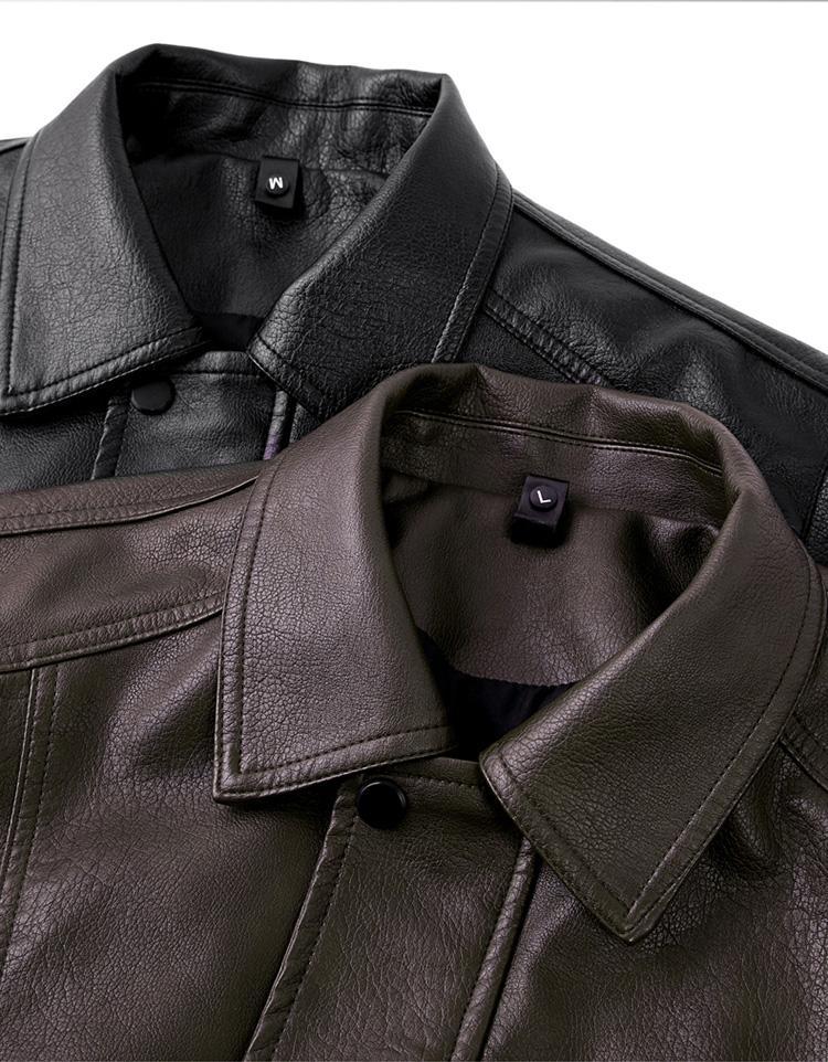 BIGWIG men's autumn and winter casual faux leather bomber jacket, fashionable modern motorcycle flight jacket, casual loose soft motorcycle jacket, lapel button zipper long sleeve with pocket jacket, PU leather