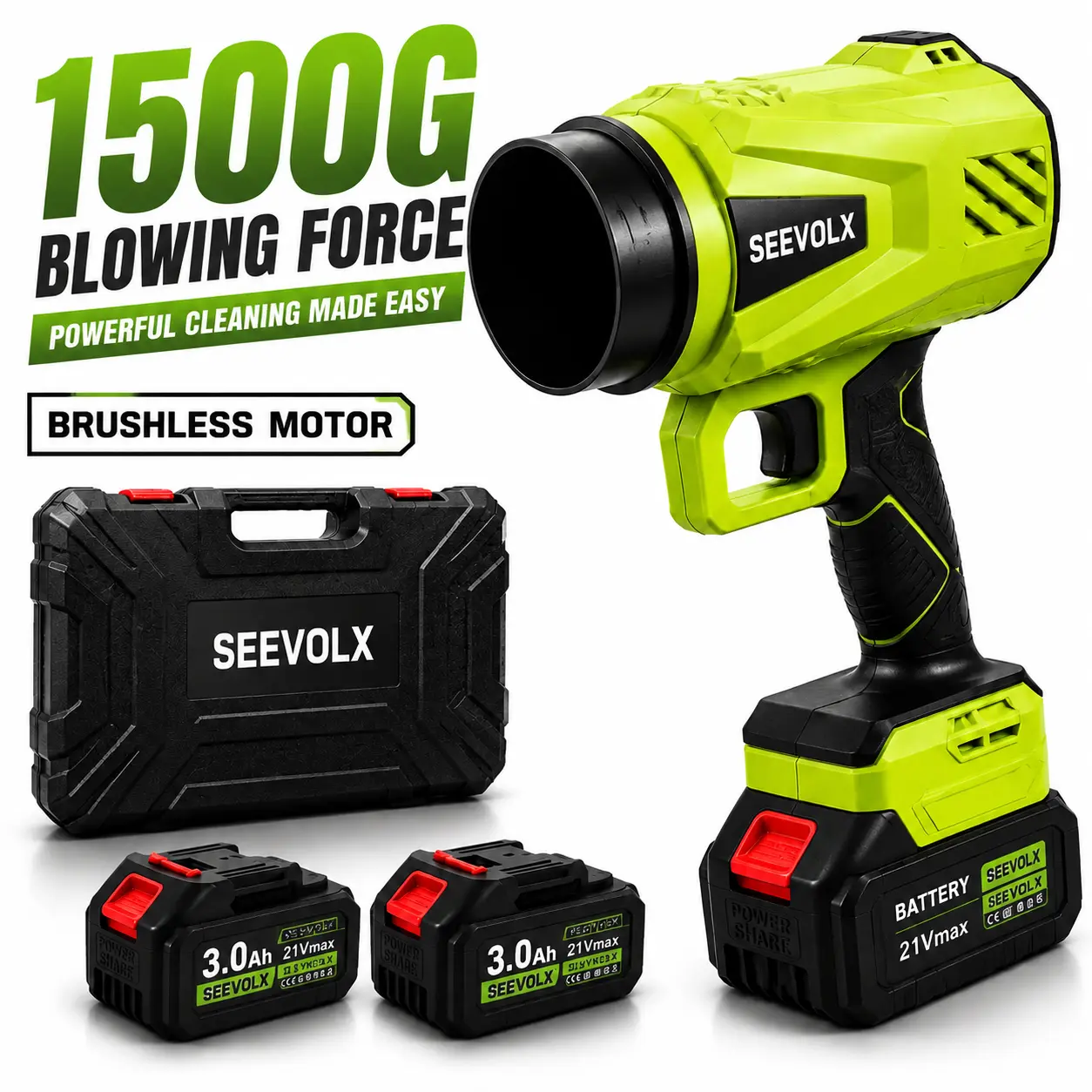 21V Handheld Brushless Motor Cordless Blower - 1500g Cordless Power Outdoor Tool with 2 Free Batteries, Turbo Jet Air Duster for Garden Leaves Cleanup, Home Maintenance