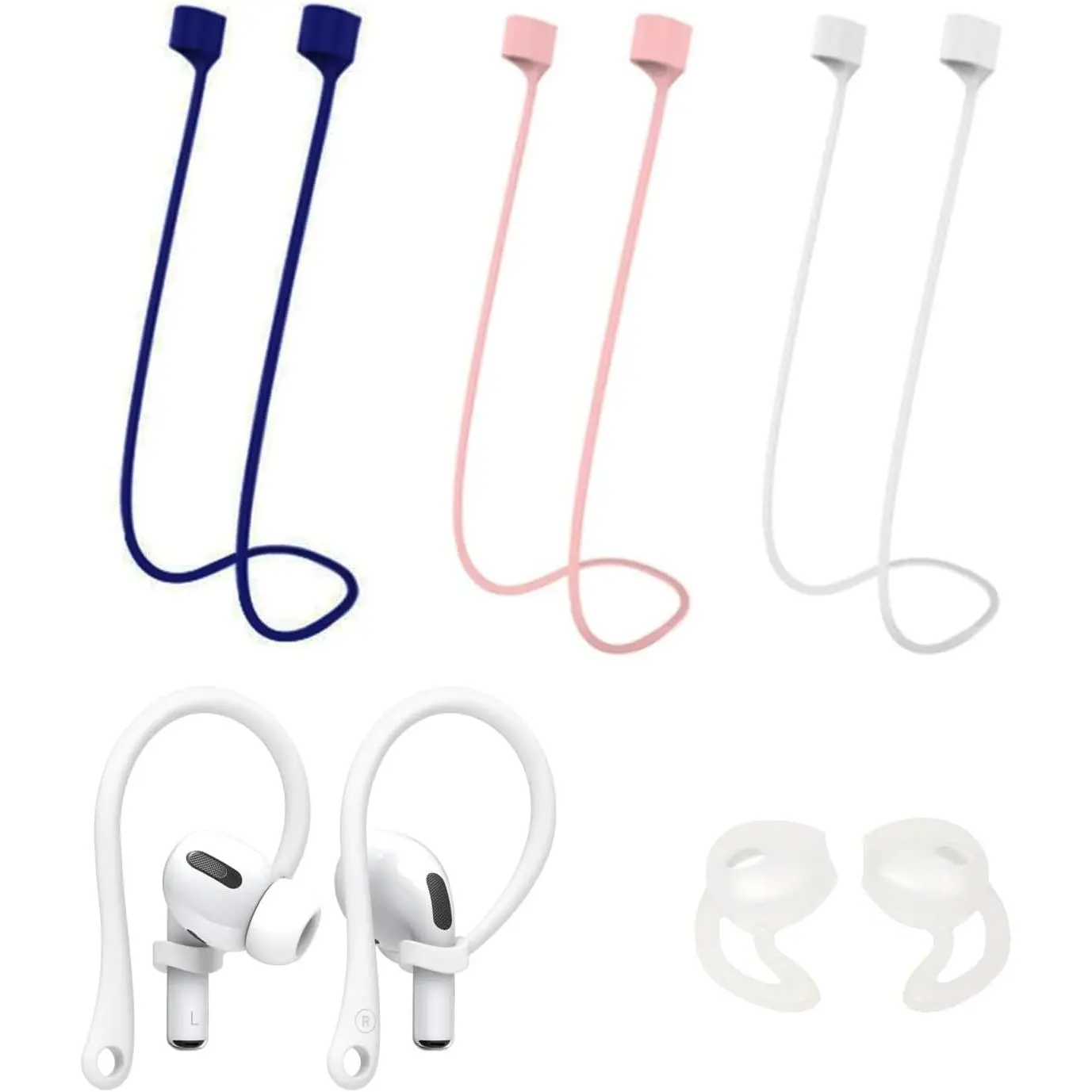 Anti-Lost  Strap for AirPods,  Cord for Headphones,  Ear Hooks & Ear Caps, Compatible with AirPods 1st/2nd/3rd Gen and Pro 1st/2nd Gen, White/Green/, 5-Pack