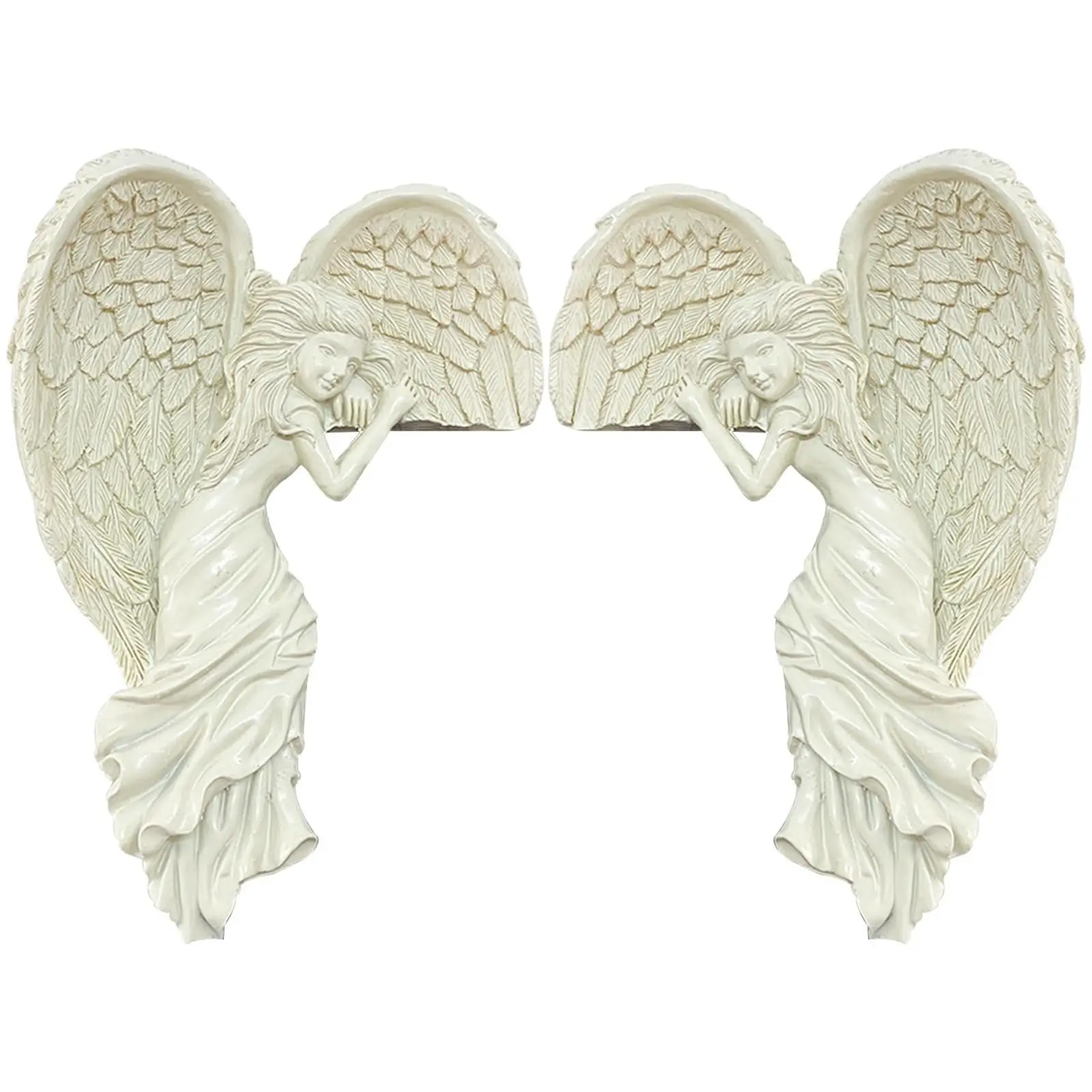 2pcs Angel Door Frame Decor, Wall Corner 3D Artistic Wing Sculpture, Home Angel Statue, Christmas and Wedding Decoration, Double-Sided Tape Wall Art, Resin Hanging Ornament