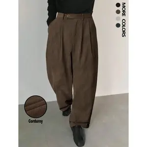 18ACTIVEKITMen's solid color button fly edge pocket corduroy carrot pants, loose and comfortable zipper pants, all season woven bottom pants, casual textured pants