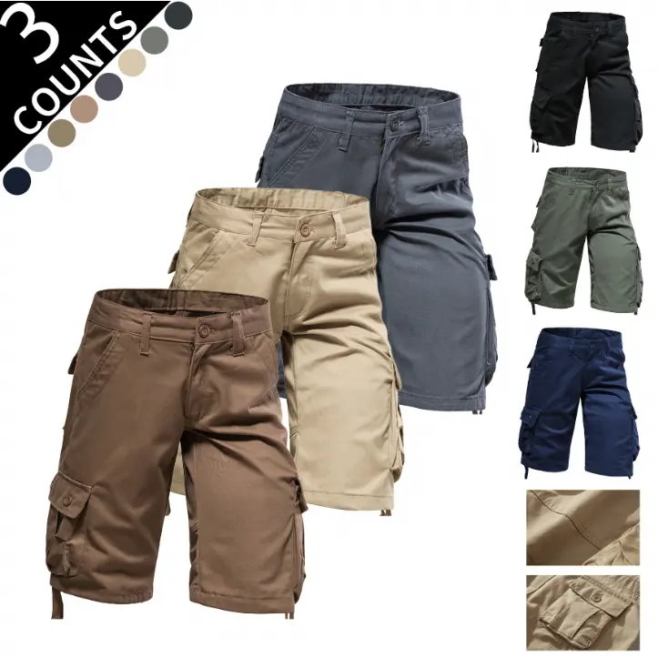 3PCS-2026 Summer Men Multi-Pocket Cargo Shorts, Quick Dry Cooling Breathable Knee-Length Casual Work Shorts, Multiple Solid Color Options, Button Zipper Closure, Large Side Cargo Pockets, Loose Relaxed Fit, Ideal for Hiking Fishing Travel Outdoor