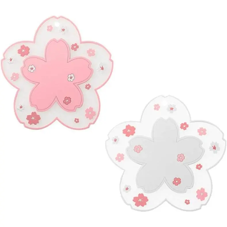 Sakura Coffee Cup Mat Kawaii Coaster 2PCS Cute Cherry Blossom PVC Home Tea Mug Pink Flower Pattern Anti-Skid Pot Bowl Pad Placemat for Desk Drink Table Decor Kawaii Accessories (Small), Table Top, Room Decor