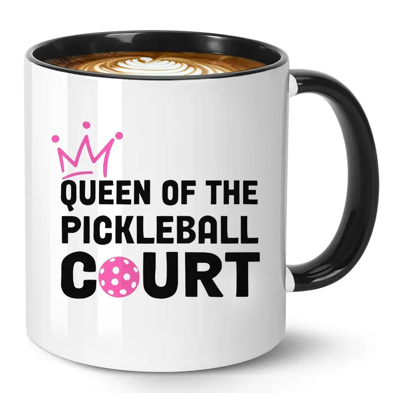 Funny Coffee Mug “Queen of the Pickleball Court” – 11oz Ceramic Tea Cup, Humorous Gift for Pickleball Lovers Women, Great Birthday Gifts and Christmas Gift for Her