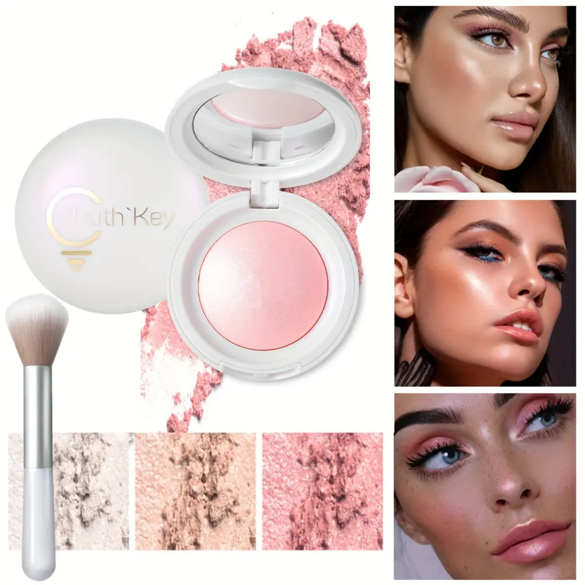 3-Color Highlighter & Contour Palette, Fine Shimmer Finish, Radiant, Multi-Purpose for Face/eyes/body, Long-Lasting, Easy Blend, Party Makeup