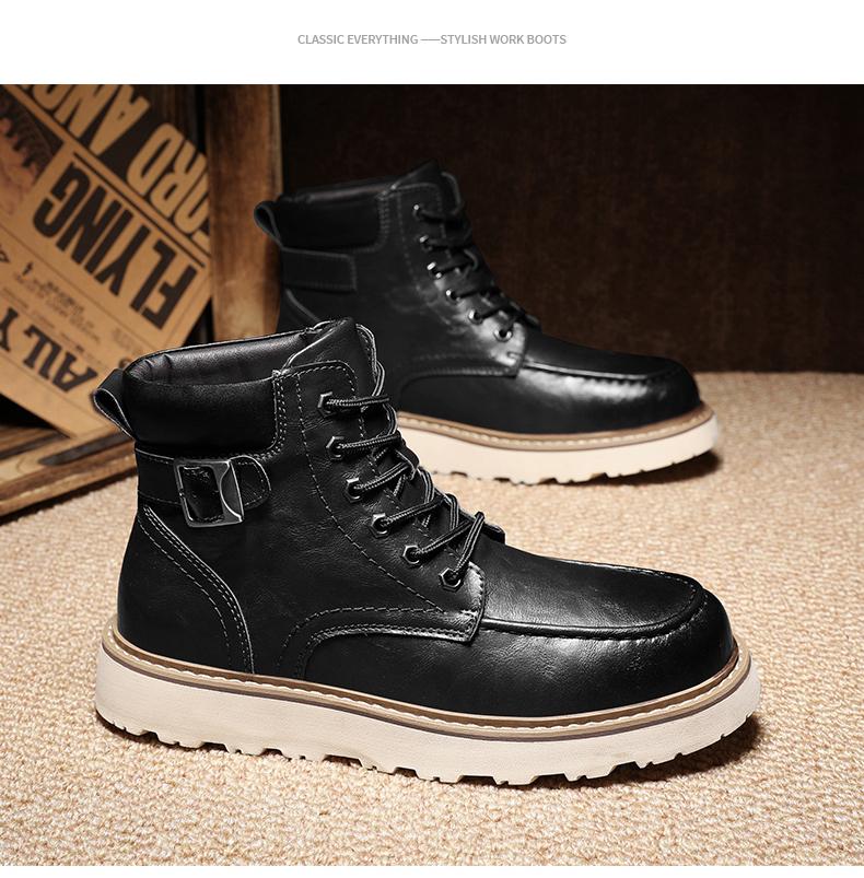 Men's Brown Classic Work Boots - Leather Upper with Belt Buckle Brown Lace-Up Ankle-High Design Non-Slip Rubber Sole for Hiking & Daily Casual Steel Toe Footwear Boy Memory Foam-Like Comfort Cushioning Adjustable Straps for Comfort Fit Durable Waterproof Men's Brown Classic Work Boots - Leather Upper with Belt Buckle Brown Lace-Up Ankle-High Design Non-Slip Rubber Sole for Hiking & Daily Casual Steel Toe Footwear Boy Memory Foam-Like Comfort Cushioning Adjustable Straps for Comfort Fit Durable Waterproof