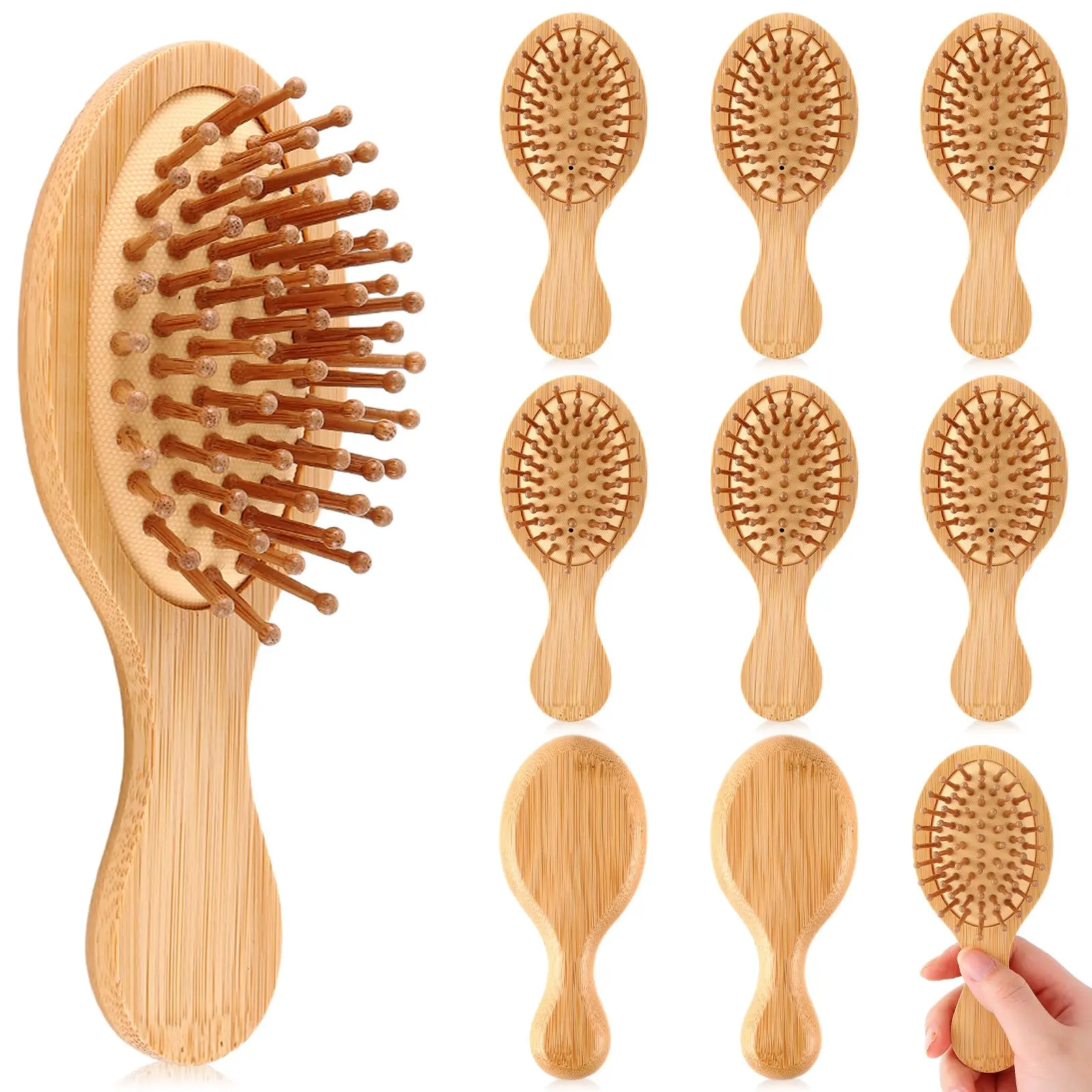 10-Piece Mini Bamboo Hair Comb Set - Natural Bamboo Scalp Massage Tools with Nylon Bristles, Anti-Static, Eco-Friendly Portable Travel Fashion Accessories for Daily Styling, Scalp Care, All Hair Types