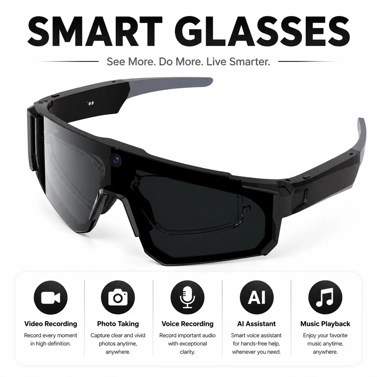 Outdoor Sports Anti-Shake Camera Smart Glasses, Video Recording, Bluetooth-compatible Calling, Music Playback, Multi-Function Cycling Goggles