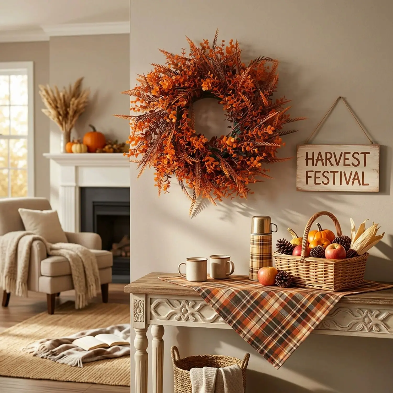 16in/40cm Eucalyptus Artificial Wreath, Realistic Easy Care, Fake Greenery Door Hanging, Home Wedding Outdoor Decor, Halloween Thanksgiving Setup