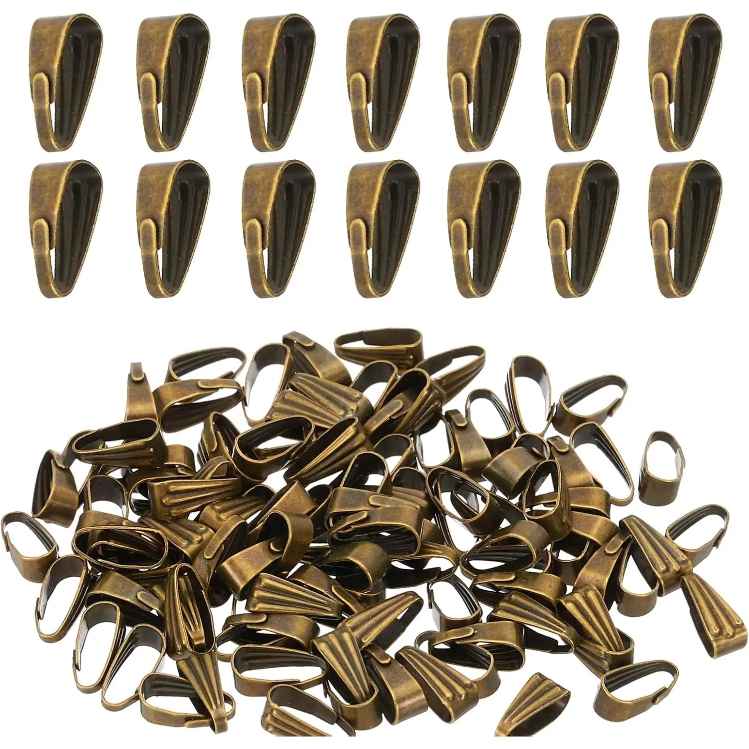 Alloy Pinch Clasp Snap Bail Hooks (8.5x3.5mm, 100 Count) - Unisex Pendant Charm Connectors for Necklace, Bracelet Dangle, DIY Crafts (Bronze), Alloy Metal