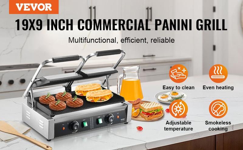 Spring new arrivals Commercial Panini Press Grill Electric Sandwich Maker Griddle Plate 19"x9"