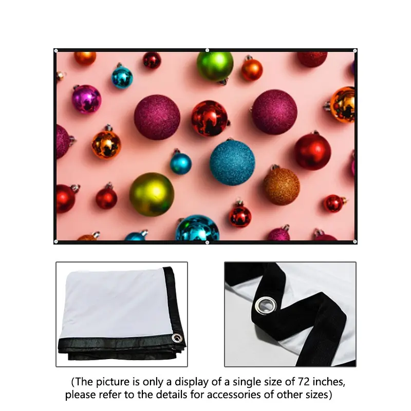 Portable Office Screen 60-150 Inches, Home Theater Projector Cloth, Movie Projection Screen, Projection Screen, Wall-Mounted Full HD 16:9, Outdoor Camping Use, Easy Setup