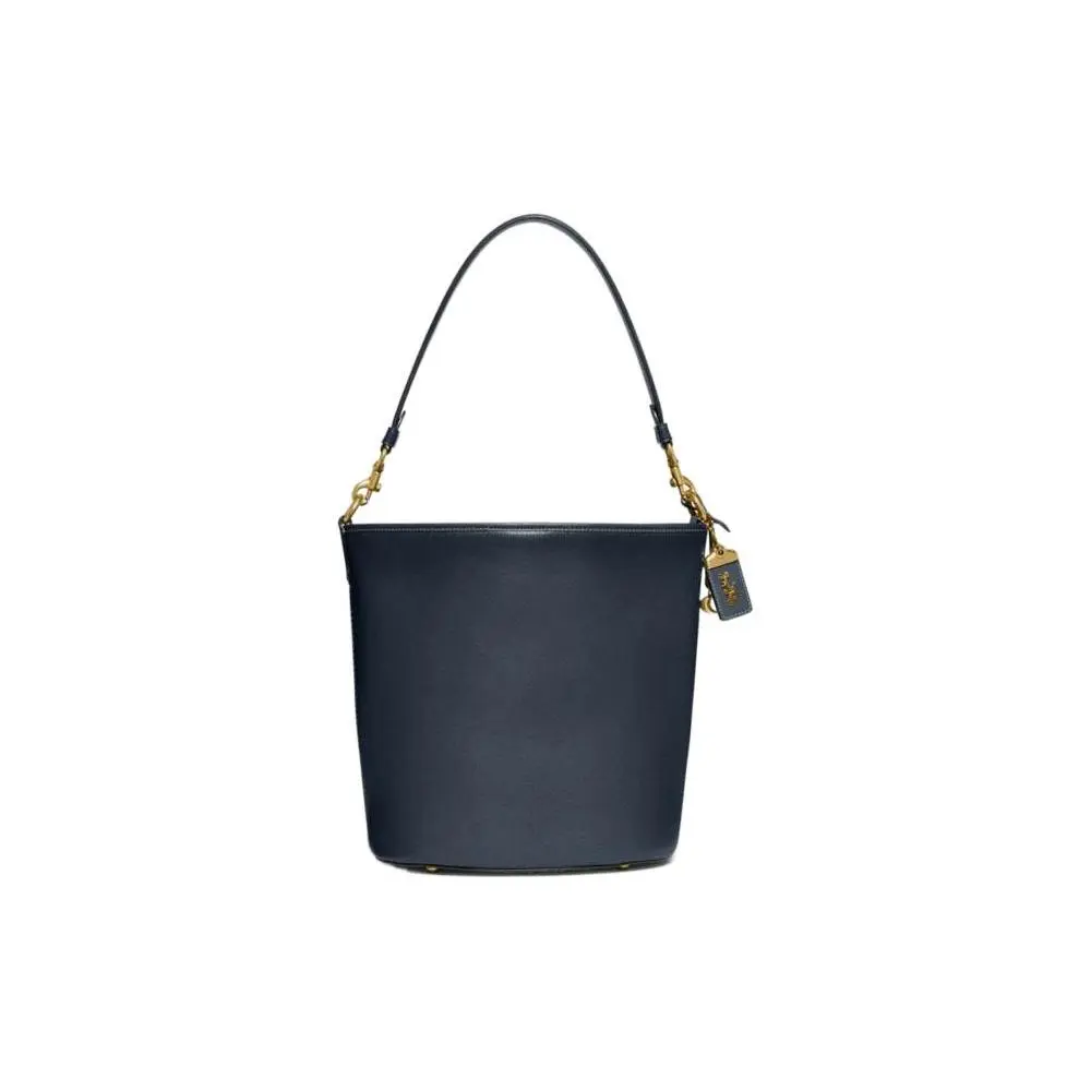 COACH Dakotah 34 Snap-Top Leather Bucket Bag for Women, Shoulder or Crossbody, Black and Blue