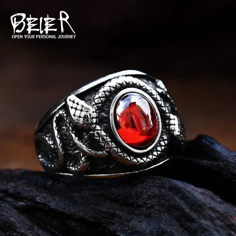 Memorial Day Vintage Male Double-Headed Snake Ring, New Stainless Steel Gemstone-Embellished Unique Men's Costume Jewelry Ring