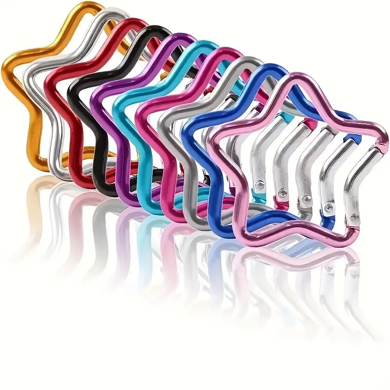 20pcs Random Color Star-Shaped Bottle Hooks, Multi-Color Metal Carabiners with Safety Lock, Ideal for Camping Hiking Backpack Organization