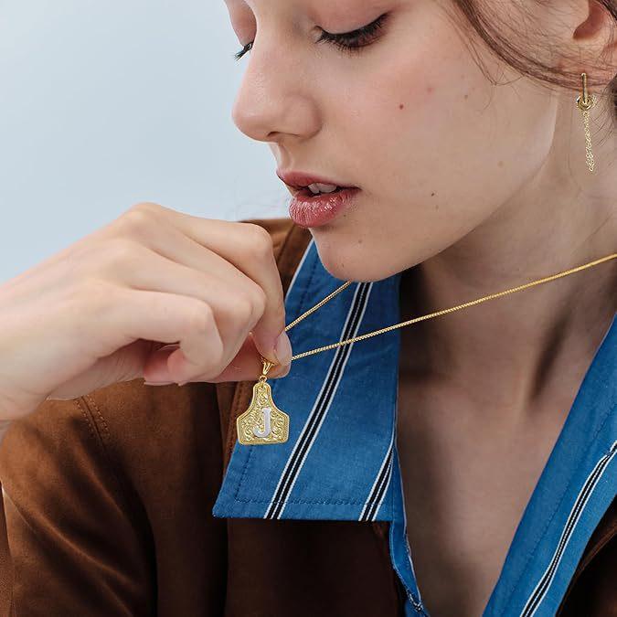 14K Gold Plated Bull Head Initial Necklace, Gold and Silver Bicolor Pendant, Adjustable 20-Inch Chain, Western Style Handmade Jewelry for Both Men and Women #Gift #Holiday #Present #Party