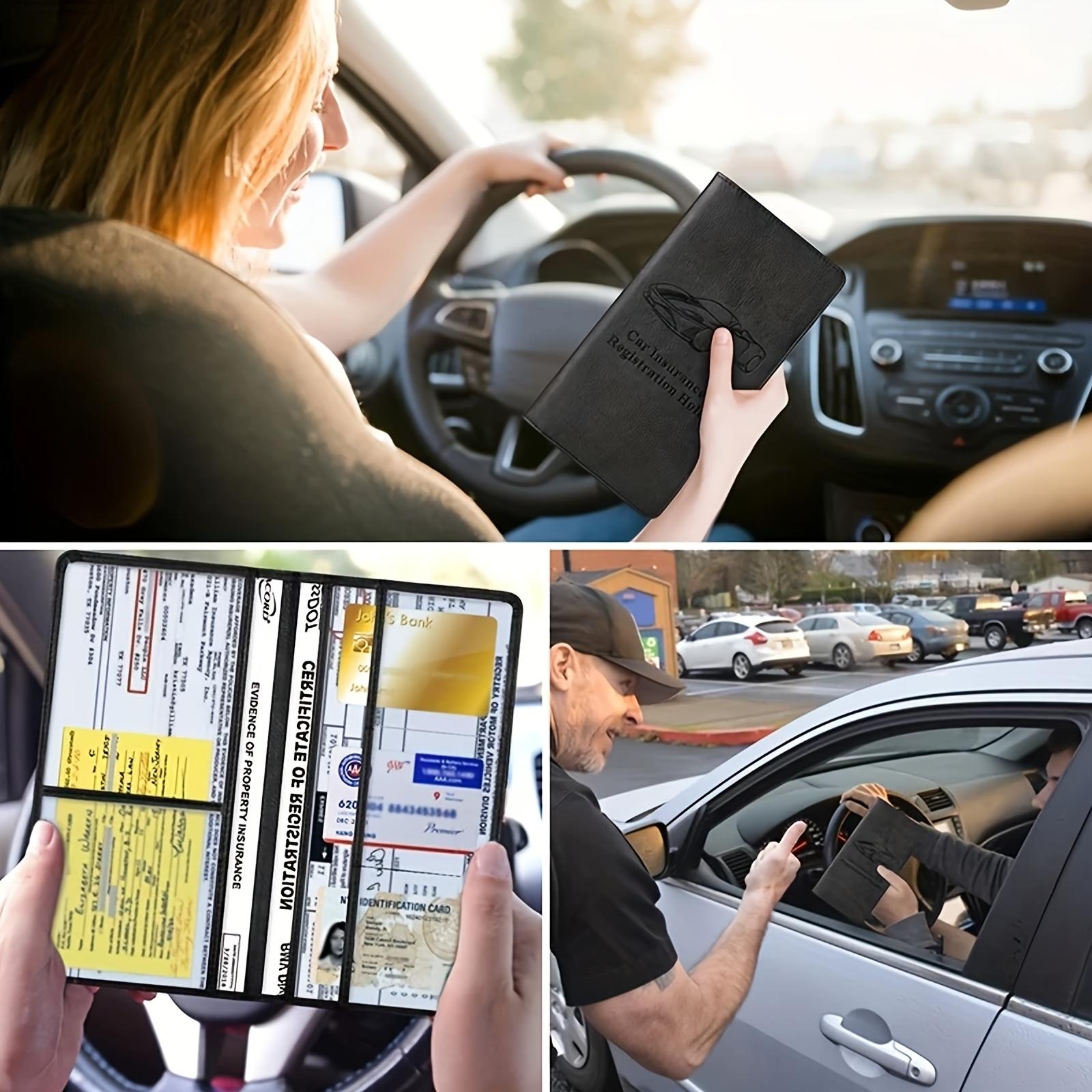 PU Leather Vehicle Document Organizer Pouch - Multi-Slot Document Holder with Snap Closure for Car Registration Papers, Insurance Cards, Vehicle Owner ID Cards