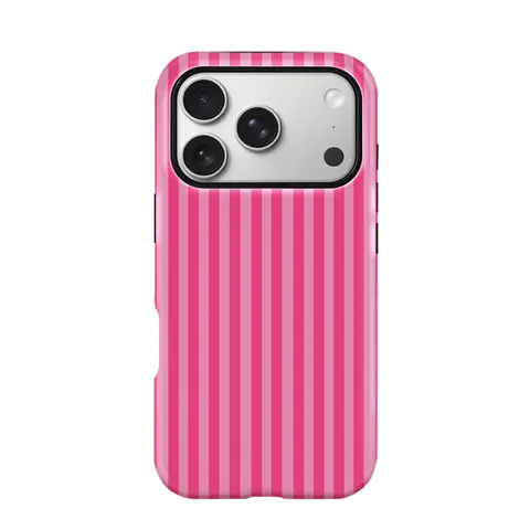 Pink Striped Protective Phone Case, Minimal Summer Aesthetic Design, Shockproof Hard Cover, Girly Daily Accessory, Compatible with iPhone 18 Pro Max/17 Pro Max / 16 Pro Max / 17 Pro / 16 Pro / 15 Plus / 14 / 13 / 12 / 11, Cute Gift For Girls