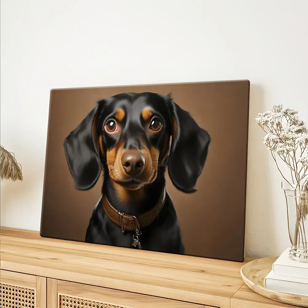 2D Flat 1-Piece Vintage Dachshund Wall Art Poster - Framed Canvas Dog Portrait with Hooks for Installation, Suitable for Bathroom, Bedroom - Vintage Decor for Home Decoration, Surrounding Frame, 2D Flat