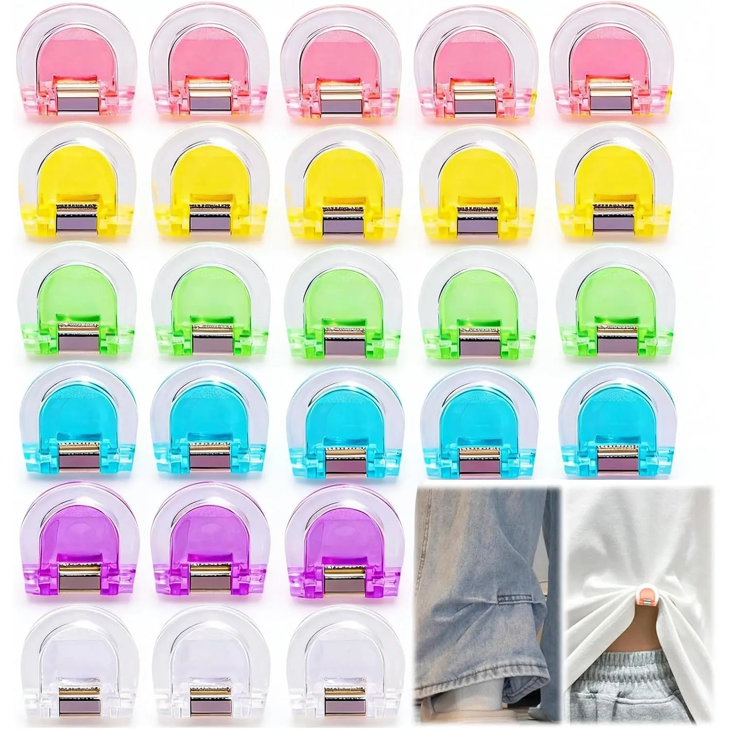 30 Pack Adjustable Hem Clips for Pants Reusable Quilting Clips No Sew & No Tools Instant Hemming Shortener Invisible Trouser Leg Cuffs Clamps Temporary Alteration for Loose, Pants, Skirts, Sleeves